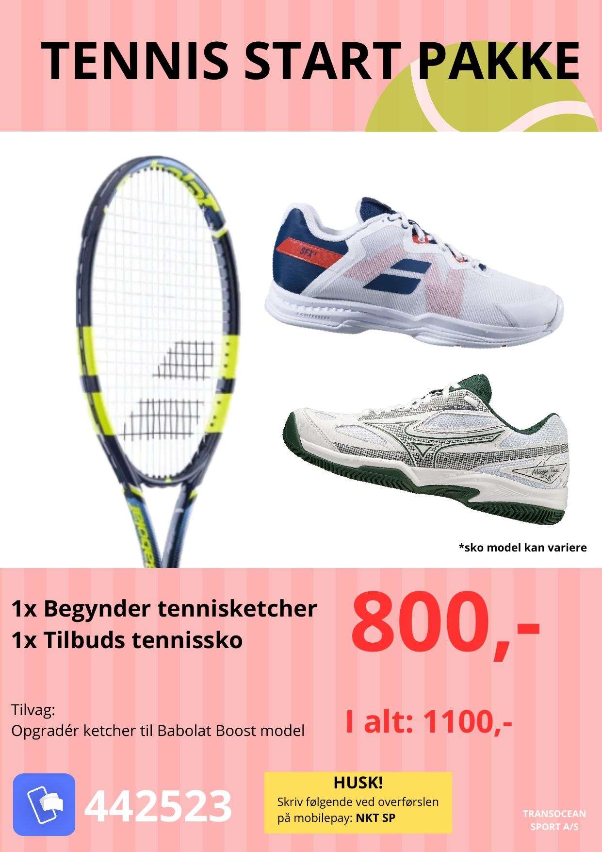 startpakke nktennis  ketsjer og sko